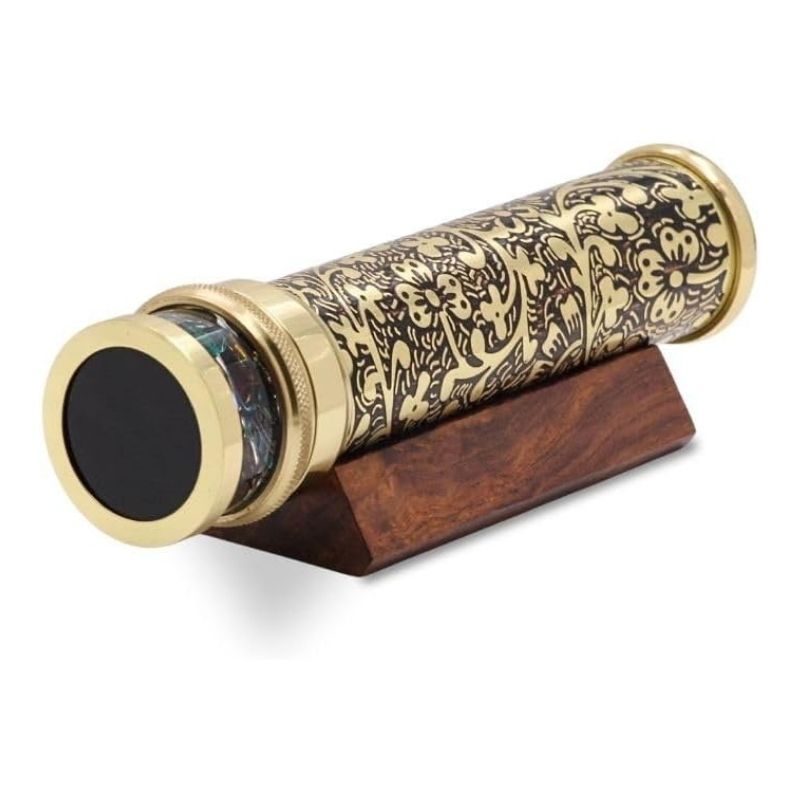 Handcrafted Etched Lacquered Brass Kaleidoscope with Oil Object Chamber – Classic Optical Collectible &amp; Unique Gift for Someone Special