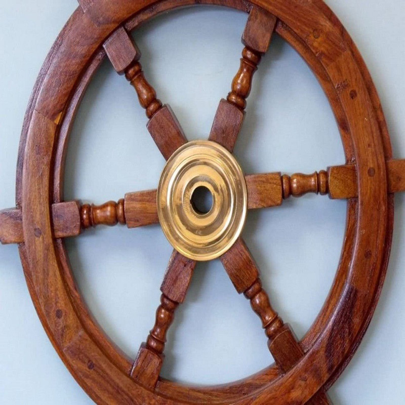 Deluxe Class Wood and Brass Decorative Ship Wheel 18 inches - Nautical Home Decoration Gifts