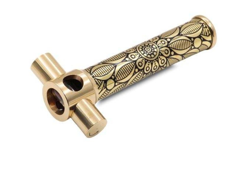 Handmade Brass Trio Kaleidoscope with 3 Interchangeable DIY Fillable Cells Unique Optical Art Toy with Wooden Display Stand