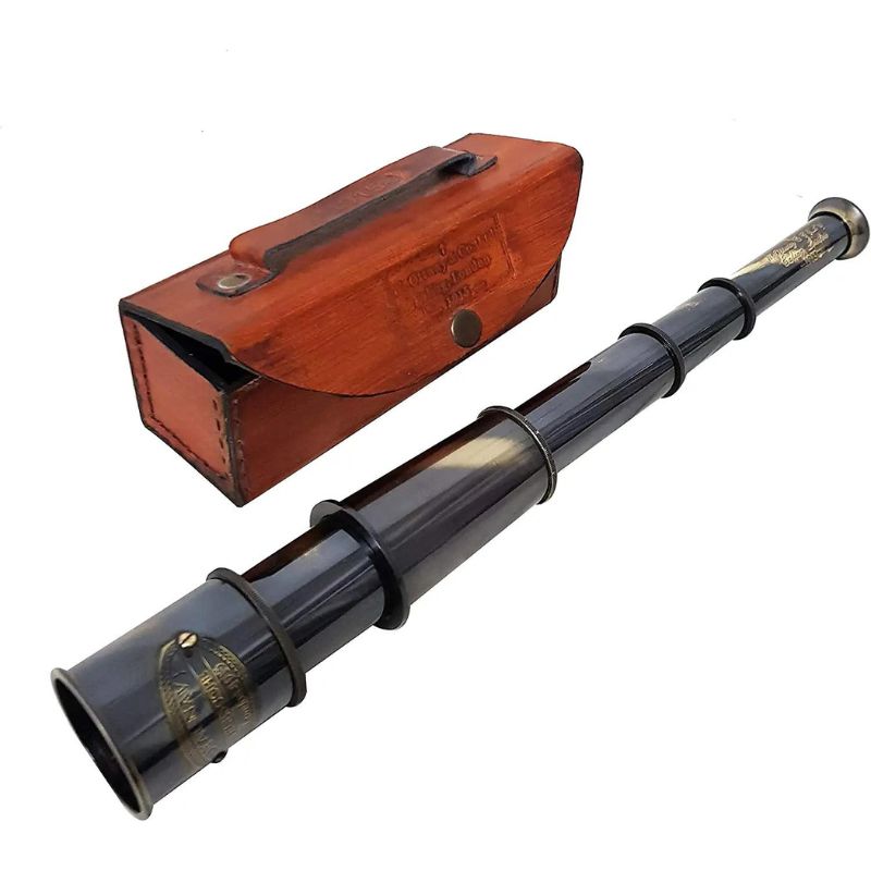 Antique Rare Brass Telescope Spyglass Scope Replica Antique 17 inch Large Vintage Telescope W. ottway with Leather Case