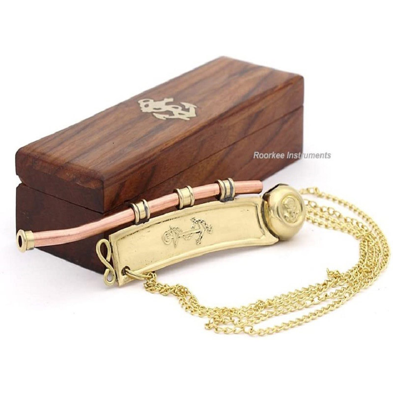 Solid Brass and Copper Boatswain (Bosun) Whistle with Rosewood Box