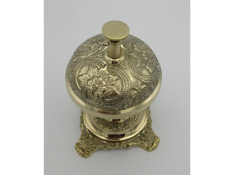 Solid Brass Victorian Style Desk Call Bell – Antique Ornate Counter Service Bell for Hotel, Reception, Office, Restaurant, or Spa | Handcrafted Vintage Engraved Design, Loud Clear Ring