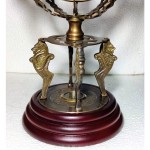 Antique Brass 18 Inches Armillary Sphere Globe Astrolabe Zodiac Engraved Celestial Globe Wooden Base with Compass & Tiger Pillars