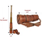 12x Antique Telescope, Kelvin and Hughes Functional Vintage Replica, with Beautiful Imprinted Leather Case, Gifting Nautical Navy Zoomable Pirate Spyglass Collectible 16 Inches