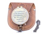 Thoreau’s “Go Confidently” Engraved Brass Compass with Stamped Leather Case | Inspirational Quote Compass | Graduation Gift for Him, Son, Husband | Motivational Adventure Gift