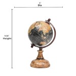 Vintage Educational World Globe 5" Desk Decor | Rotating Black & Gold Map Globe with Wooden Base | 9.36" Height Mini Tabletop Globe for Kids Learning, Home Office & Classroom Decoration