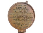 Engraved Compass Gift for Grandson from Grandma – “To My Amazing Grandson” Quote, Antique Brass Pocket Compass, Graduation, Birthday, Christmas Gift