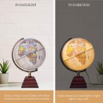 Light Up Globe - 12” Antique Ocean Style World Globe with Wood Stand for Desk, Bookshelves, Office, Home Decor - Up to Date, Beige - Illuminated