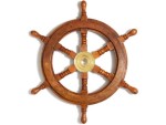 Wooden Ship Wheel Wall Decor 12" with Brass Center – Handcrafted Nautical Steering Wheel for Coastal Beach House, Office & Restaurant | Maritime Sailboat Captain’s Wheel Gift