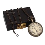 Personalized Solid Brass Pocket watch with Table Top Presentation Wooden Box, Quartz Pocket Watch Vintage look