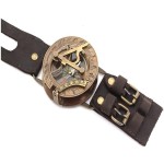 2.5 inch Brass Sundial Compass  With Dual Leather Wrist Band