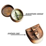 Antiqued Brass Poem Compass with Leather Case