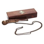 Bosun Whistle Antique Brass with Hardwood Anchor Inlaid Box