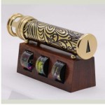 Unique Wedding Gift Handmade Brass Kaleidoscope with 3 Interchangeable Object Chambers and Wooden Display Stand Collectible