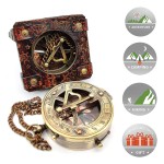 Antique Brass Sundial Compass Marine Boat Gift Pocket Sun Dial in Leather Display Box Nautical Marine Gift Sun Clock Pirate Ship Replica Watch Steampunk Accessory