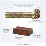 Handcrafted Etched Floral Pattern Lacquered Brass Kaleidoscope Includes Two Separate Turning Wheels-A Unique Gift to My Son, Grandson, Daughter. (6.5\