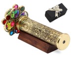 Handmade Floral Pattern Lacquered Brass Kaleidoscope Includes Two Separate Turning Wheels-A Perfect Addition to any Collection.