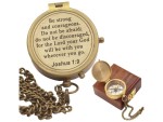 Be Strong and Courageous, Joshua 1:9, Solid Brass Directional Engraved Compass with Wooden Box – Baptism Gifts for Boys Girls, First Communion, Confirmation Christian Gifts for Men, Catholic Gifts