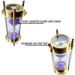 Nautical Brass Sand Timer Hourglass with Maritime Brass Compass Table Decorative 5 Inches Brass Sandtimer