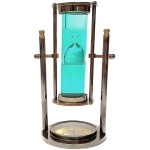 8.66 Inch Colourful Water Filled Tube Floating Sand Timer Hourglass with Compass - Handmade Rustic Decor Antique Brass Enclosed