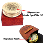 Antiqued Brass Robert Frost Poem Compass with Leather Case