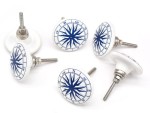 Blue Floral Drawer Knobs – Vintage Roses & Vines Fabric Pulls for Dresser, Nursery & Kitchen Cabinets – Handmade Decorative Nature-Inspired Furniture Handles (Set of 6, Large Size)