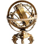 Antique Brass 18 and Armillary Globe Sphere Engraved with Compass on Wooden Base Home & Office Decor