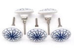 Blue Floral Drawer Knobs – Vintage Roses & Vines Fabric Pulls for Dresser, Nursery & Kitchen Cabinets – Handmade Decorative Nature-Inspired Furniture Handles (Set of 6, Large Size)