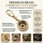 Vintage Antique Brass Compass Keychain | Directional Compass Key Ring | Compass for Kids Survival | Retro Metal Compass Keyring for Men & Women | Gift for Travelers & Adventurers