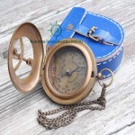 Antique Nautical Vintage Directional Magnetic Sundial Clock Pocket Marine Compass Essential Baptism Gifts with Blue Leather Case + Chain for Loved Ones, Partner, Spouse, Fiancé Quote