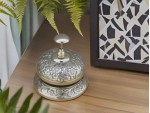 Solid Brass Victorian Service Desk Bell – Vintage Embossed Table Call Bell for Hotel, Office, Reception, Restaurant, and Home Décor – Antique Brass Finish, Loud & Clear Ringing