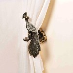 Set of 2 Aluminum Peacock-Shape Curtain Tie Back Holder w Flower-Shape Backplate