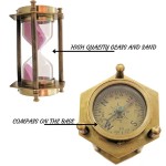 Brass Sand Timer with Dual Side Direction Compass 3-4 Minute Sand Clock, with Leather Box, Old time Sand Clock for Office/Home/Kitchen Decorative Item Gift for Everyone