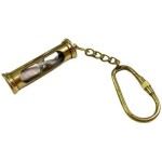 Brass Hourglass Keychain, Antique Finish, Sand Timer, Nautical Style, Carabiner Key Ring