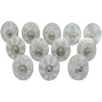 Premium Quality Assorted Ceramic Knobs- Mix Designed Ceramic Cupboard Cabinet Door Knobs Drawer Pulls & Chrome Hardware (12, White Beige)