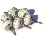 White Ceramic Knobs Silver Glow Theme Design - Cabinet knobs - Drawer knobs - Cabinet pulls - Door knobs - Bifold Door knobs (Set of 6 Round)