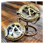 Sundial Compass 3 Inches with Display Stand OR Leather case-Perfect Desk Accessory & Nautical Collection Push Open Compass Antique Finish-Sundial Gifts for Birthdays,Mothers Day etc. (with Display Stand)