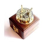 Brass Sundial Compass -Solid Brass Pocket Sundial - West London with Wooden Box