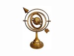 10" Antique Brass Armillary Sphere with Sundial Arrow | Vintage Celestial Globe Astrolabe | Handcrafted Nautical Maritime Décor | Engraved Zodiac Globe on Wooden Base | Home Office Desk Ornament