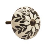 Set of 4 Ceramic Door Knobs , Black and White Floral Hand Painted Ceramic Pumpkin Cupboard Wardrobe Cabinet Drawer Door Handles Pulls Knob