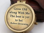 Grow Old Along With Me Compass, Robert Browning Quote Engraved Brass Compass with Leather Case, Anniversary Gift for Husband Wife, Romantic Vintage Nautical Compass, Wedding Gift Keepsake