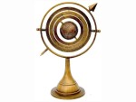 10" Antique Brass Armillary Sphere with Sundial Arrow | Vintage Celestial Globe Astrolabe | Handcrafted Nautical Maritime Décor | Engraved Zodiac Globe on Wooden Base | Home Office Desk Ornament