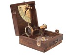 Antique Marine Master Instrument Box – Brass Telescope, Compass, Spirit Level, Alidade & Scale in Wooden Case – Nautical Navigation Chart Collectible | Vintage Maritime Gift for Collectors & Decor