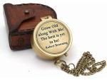 Grow Old Along With Me Compass, Robert Browning Quote Engraved Brass Compass with Leather Case, Anniversary Gift for Husband Wife, Romantic Vintage Nautical Compass, Wedding Gift Keepsake