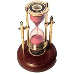 Antique Brass Sand Timer with Compass On Wooden Base Hour Glass Clock Nautical Hourglass Theme Decor A Great Item for Home Decorations (Height 5 Inches 1 Minute) 