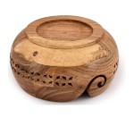 Acacia Wood Yarn Bowl Holder |Hand Carved Yarn Bowls for DIY Knitting Crocheting Accessories (7 x 7x 4 )