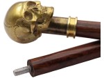 Brass Skull Walking Cane for Men – Heavy Old Brass Cast Skull Handle Walking Stick – Gothic Steampunk Decorative Cane – Solid Hardwood Shaft – Collectible Prop, Costume & Gift
