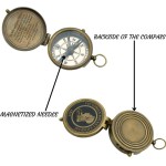 Antique Nautical Vintage Directional Magnetic Brass Compass with Engraved Victorian Pocket Compass Baptism Gifts with Leather Case