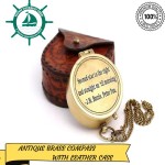 Antique Nautical Vintage Directional Magnetic Compass with Famous Scripture Quote Engraved Baptism Gifts with Leather Case or Wooden Case for Loved Ones, Son, Father, Love, Partner, Spouse, Fiancé.