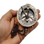 Antique Brass Sundial Compass Marine Boat Gift Pocket Sun Dial in Leather Display Box Nautical Marine Gift Sun Clock Pirate Ship Replica Watch Steampunk Accessory